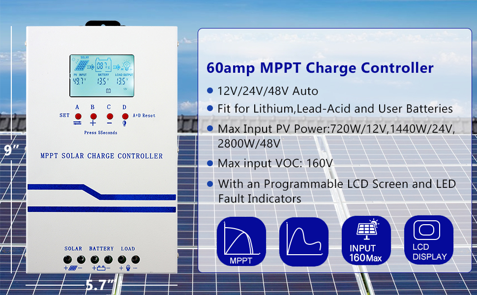 60A MPPT Solar Charge Controller DC 12V 24V 36V 48V PV 150V Max Input – AMPINVT®DE Official Store |Solar Home System Manufacturer
