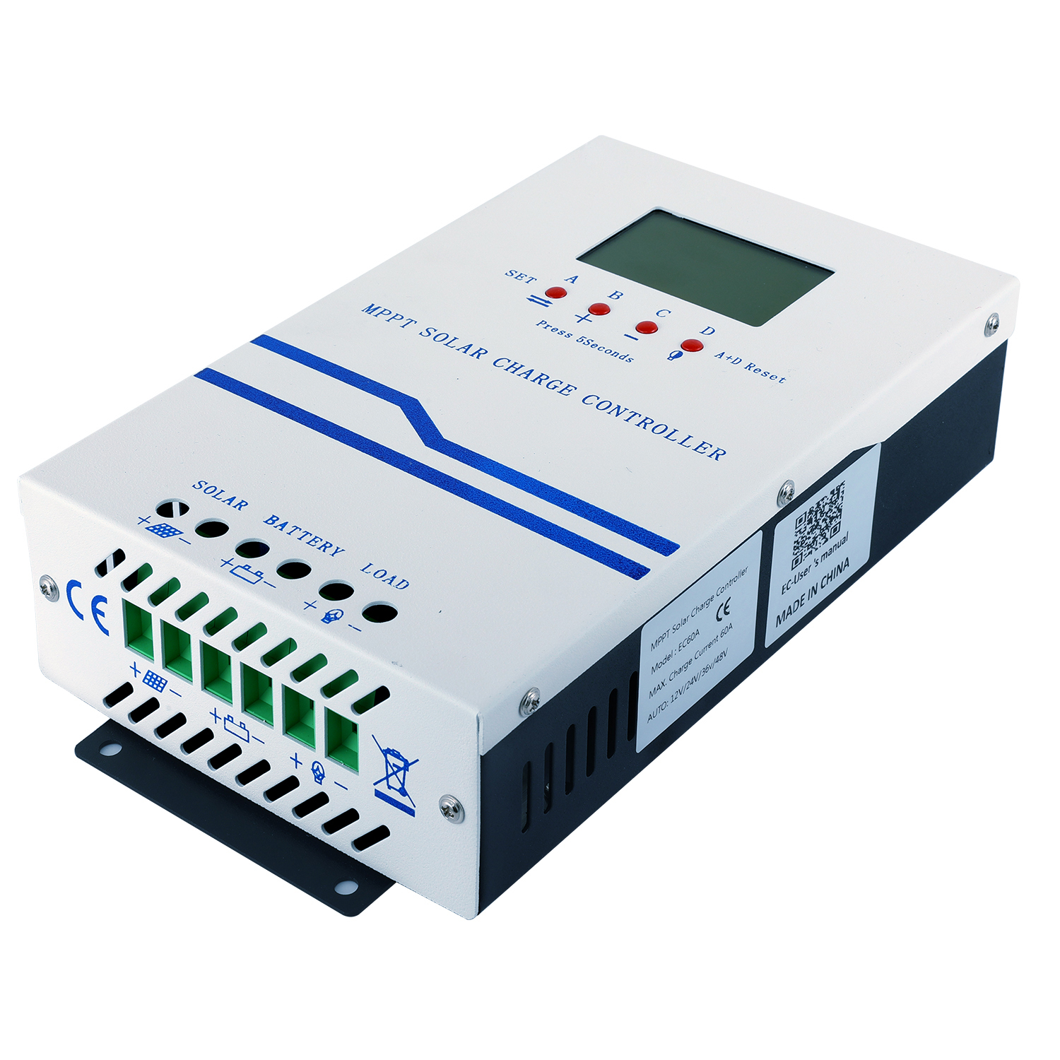 Y&H MPPT 60A Solarregler 12V/24V/36V/48V – LCD Display, Max. PV 160V DC, Für AGM/Gel/Flutted/Lithium