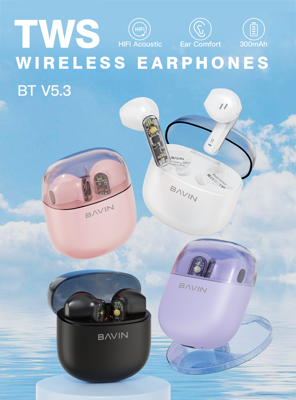 BAVIN BA61 TWS Wireless Bluetooth Earbuds w/ Long Endurance & Smart ...