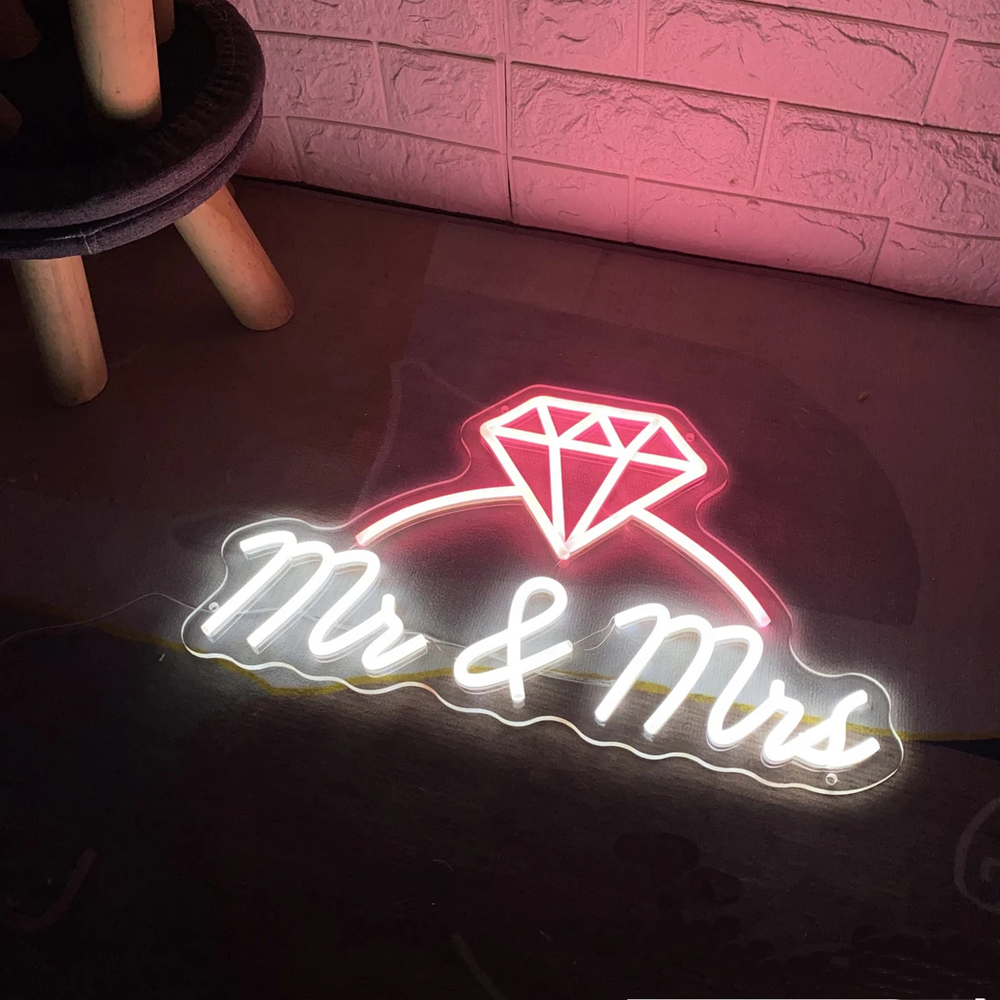 Mr and Mrs Diamond Ring Neon Sign Custom Wedding LED Neon Sign Llight ...