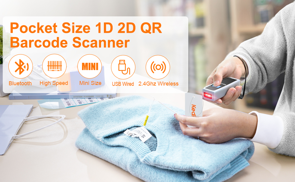 Portable Mini Wireless 2D Barcode Scanner Via Bluetooth 3-in-1 USB ...