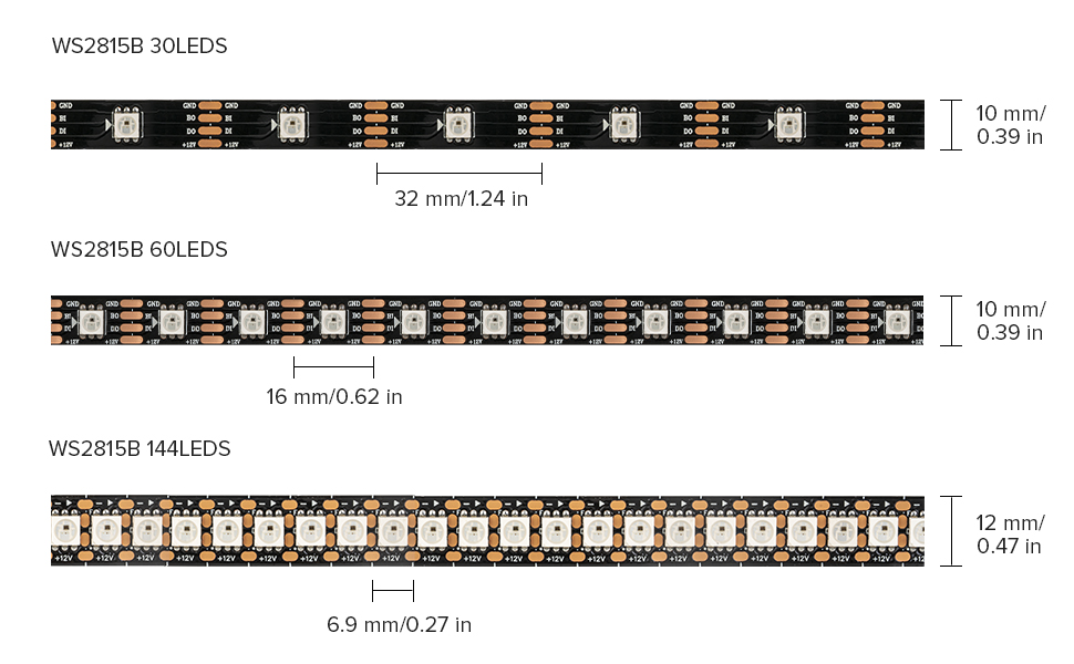 BTF-LIGHTING Dual-Signal 12V 144LEDs/m WS2815 RGB IC LED Pixels Strip ...