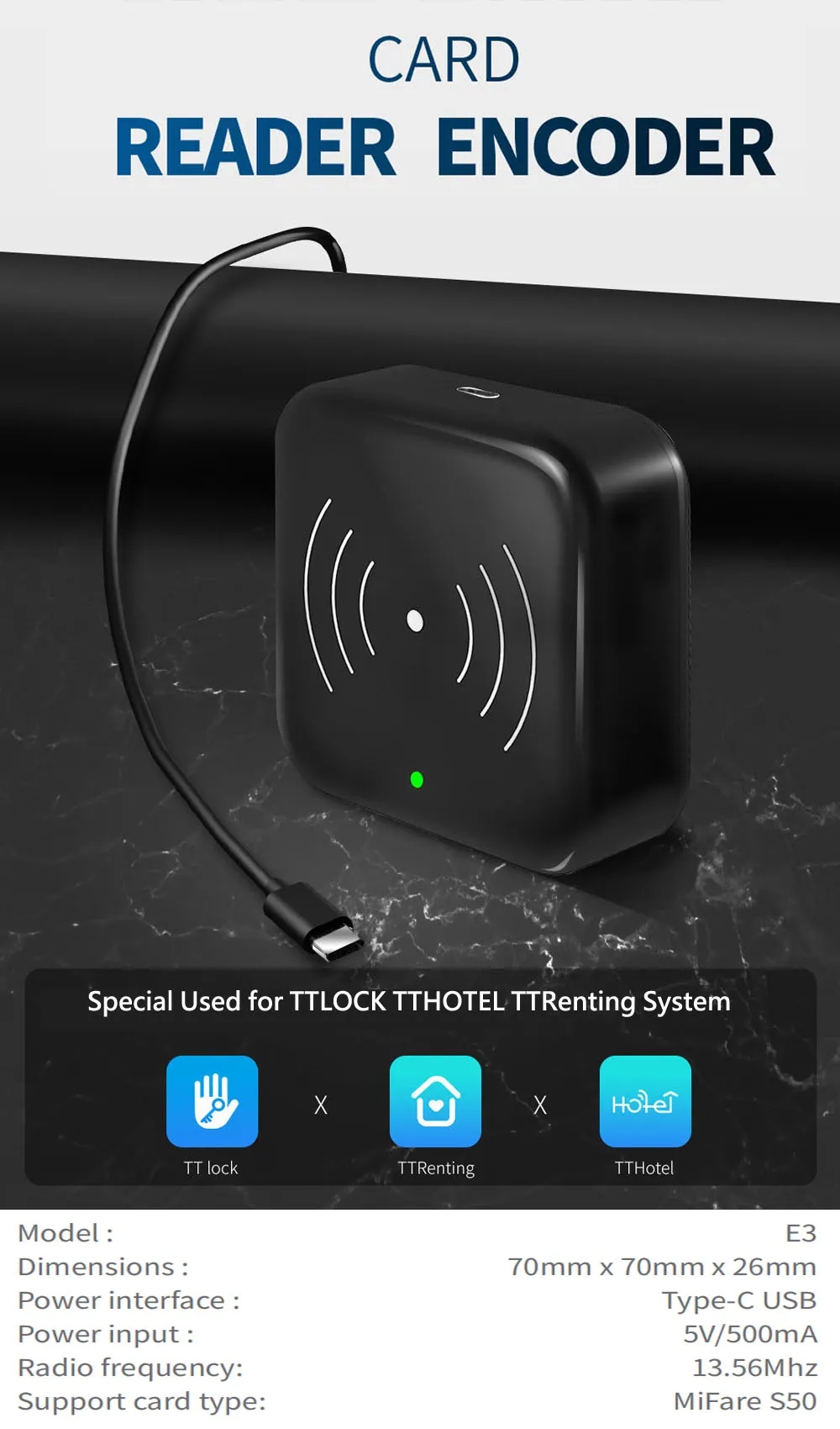 TTLOCK APP USB Hotel Room Key Smart Card Encoder RFID 13.56Mhz M1 NFC ...