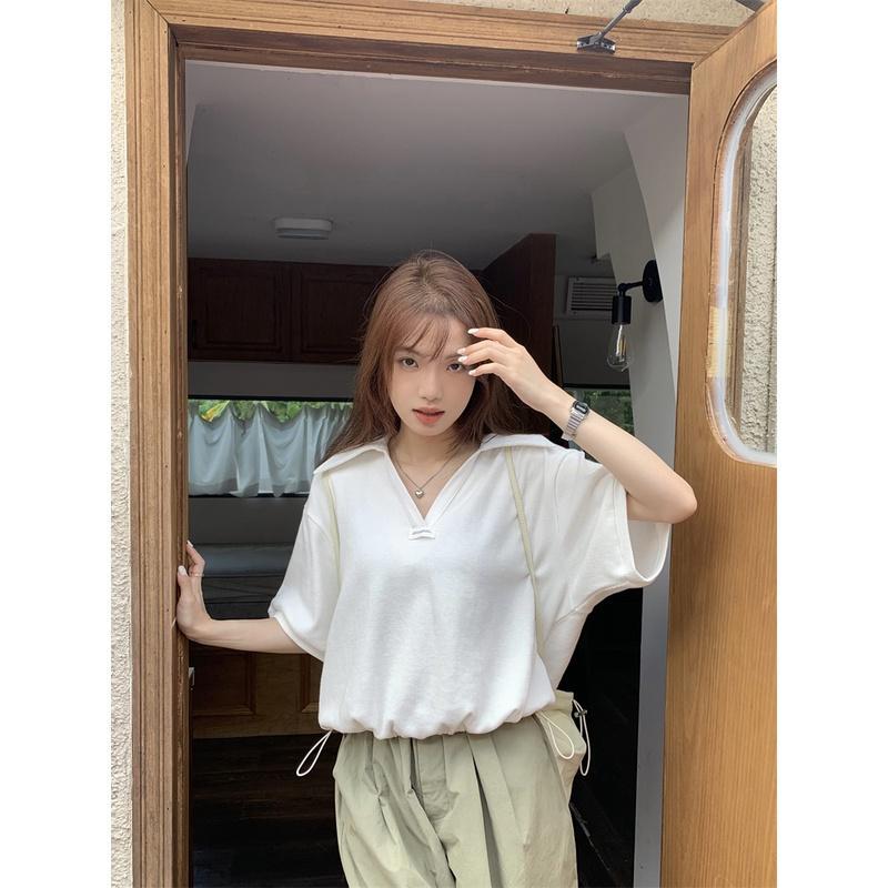 SOLIKE Women Korean Style Rib Crop Top Plain Short-sleeved T-shirt ...
