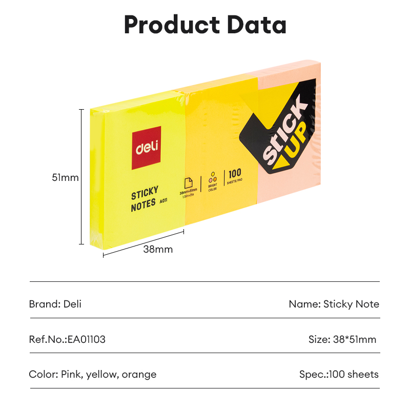 Deli EA01103 Sticky Notes 38×51mm Memo Pad 100Sheets | Shopee Philippines