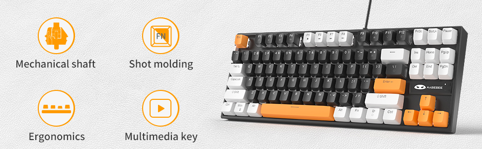 MageGee 75% Mechanical Gaming Keyboard Blue/Red Switch 87 Keys Full ...