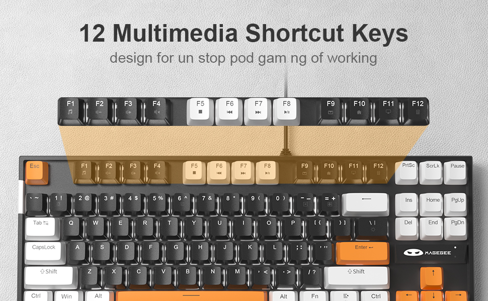 MageGee 75% Mechanical Gaming Keyboard Blue/Red Switch 87 Keys Full ...