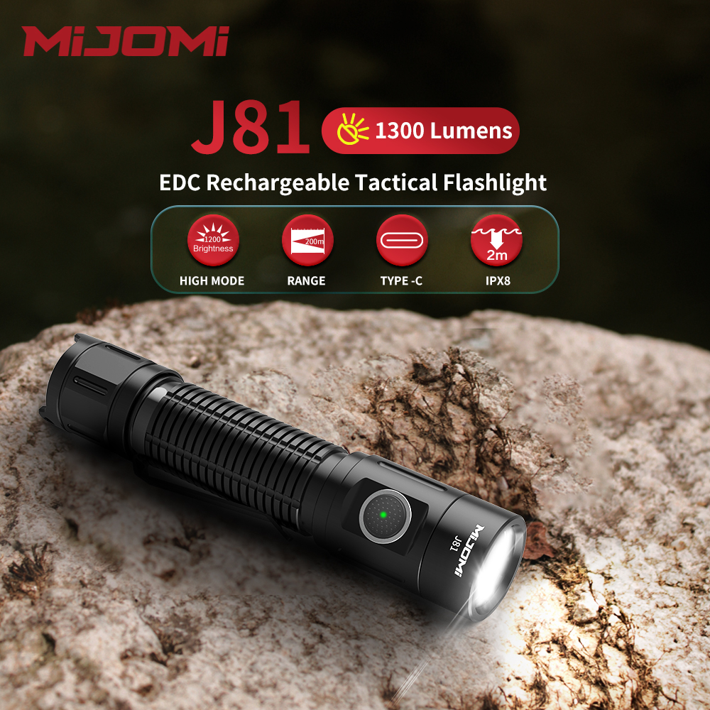 Mijomi Flashlight J81 1300 Lumens High Brightness Flashlight Type-C ...