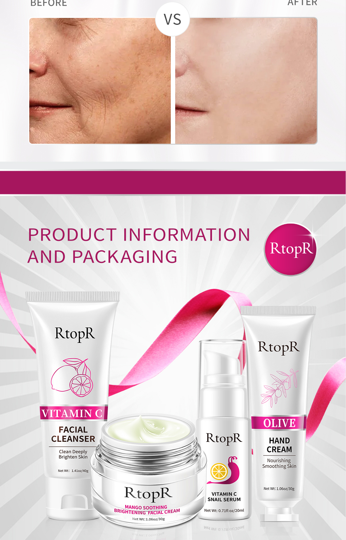 RtopR FDA Soothing And WhiteningCream VC Essence Cleansing Gel Anti ...