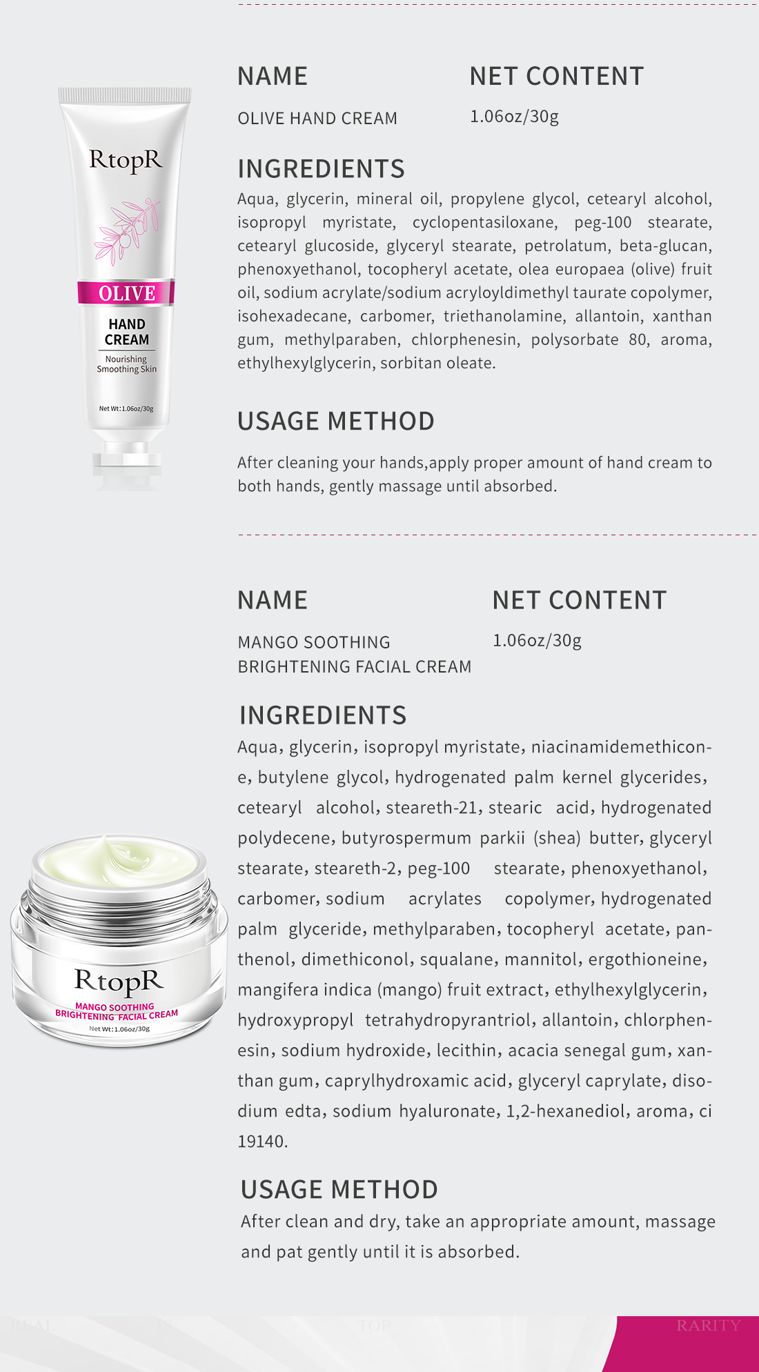RtopR FDA Soothing And WhiteningCream VC Essence Cleansing Gel Anti ...