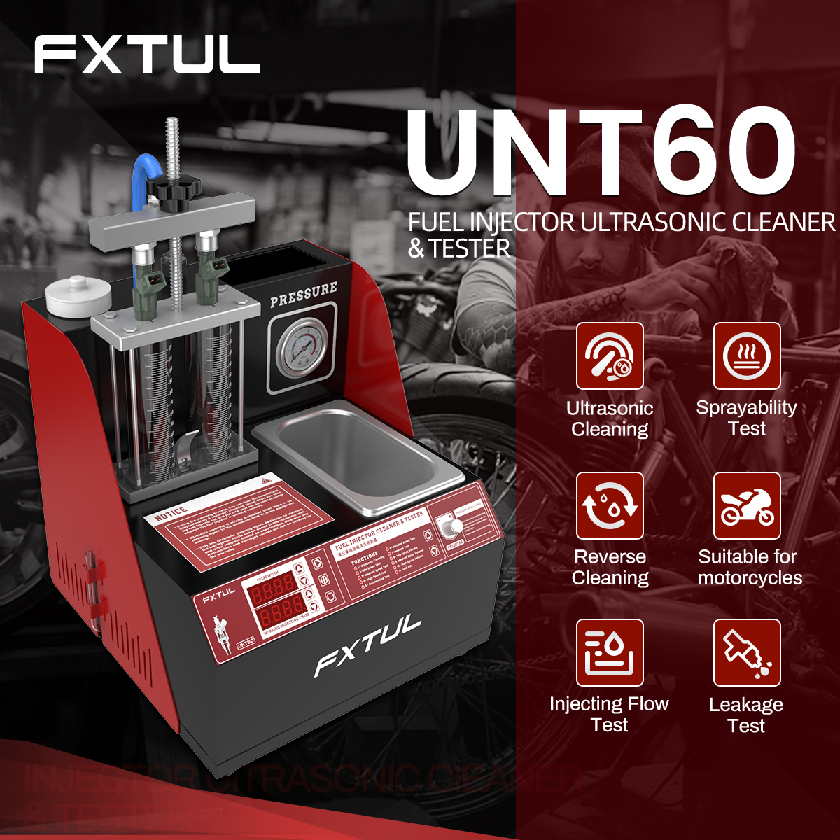 FXTUL UNT60 Car/Motorcycle Fuel Injector Cleaner Machine Cleaning ...