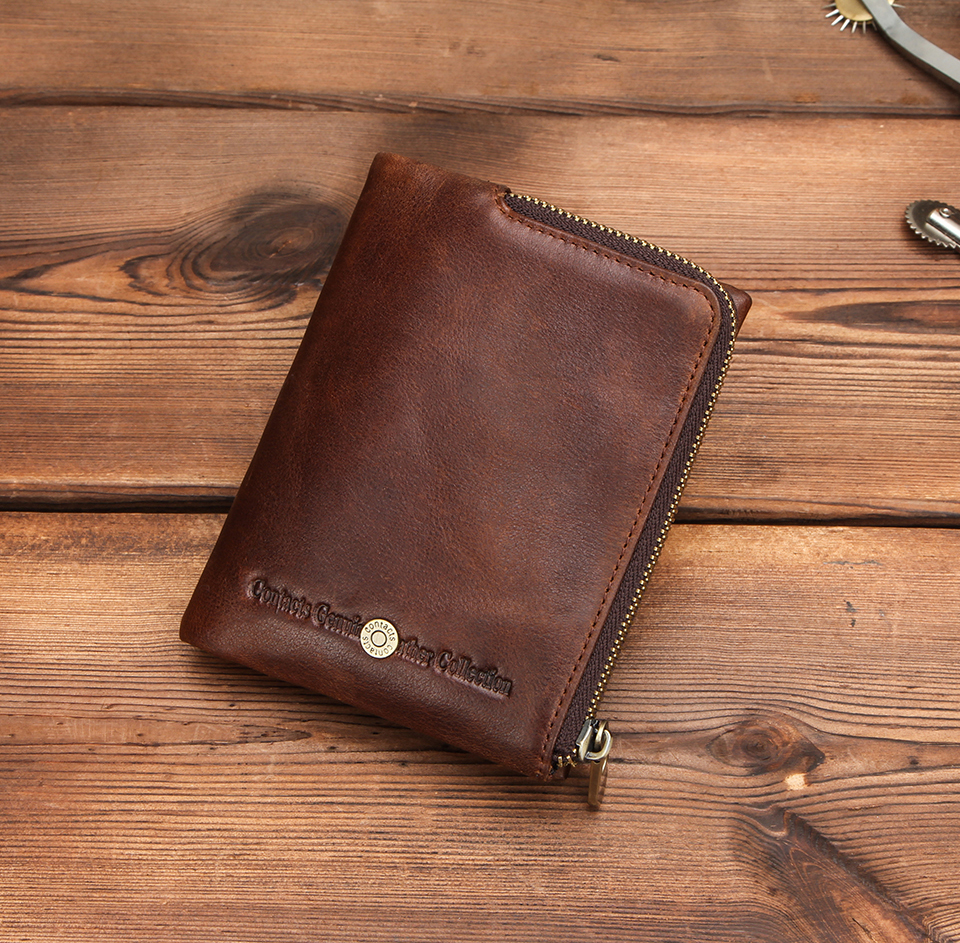 CONTACT'S Small Wallet Men Crazy Horse Wallets Coin Purse Quality Short ...