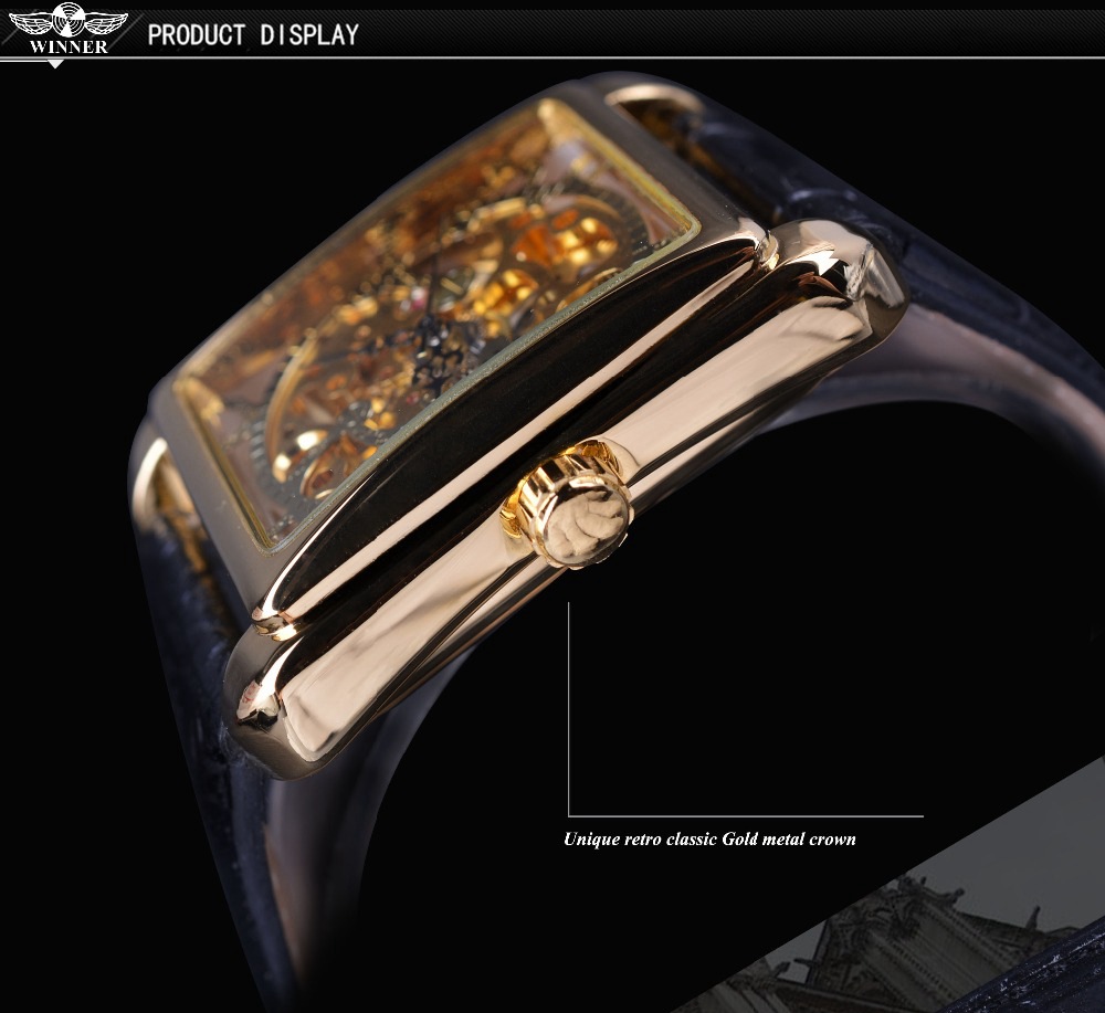Original WINNER Watch Retro Casual Series Rectangular Dial Design Gold ...