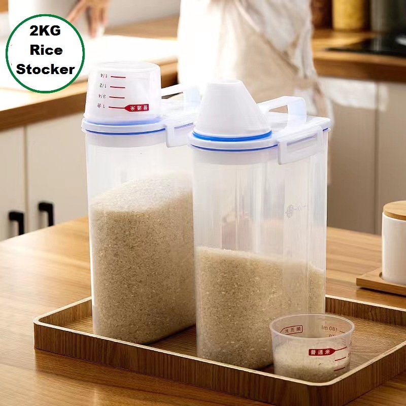 Plastic Rice Storage Box With Portable Measuring Cup Sealed Rice Drum ...