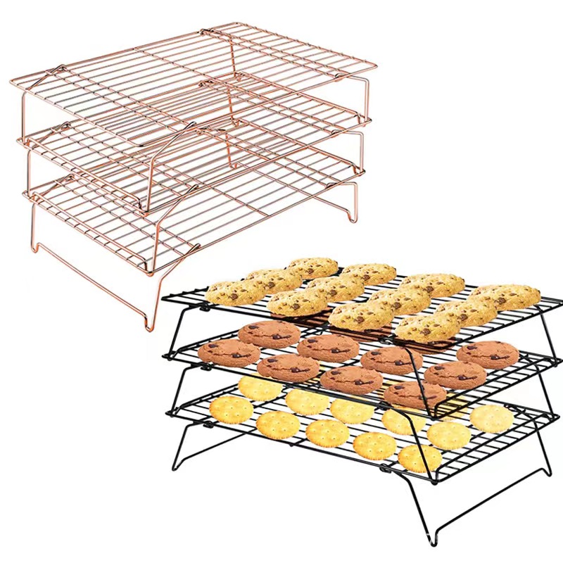 (Ready Stock)3-layer folding cooling rack cake drying rack rose gold ...