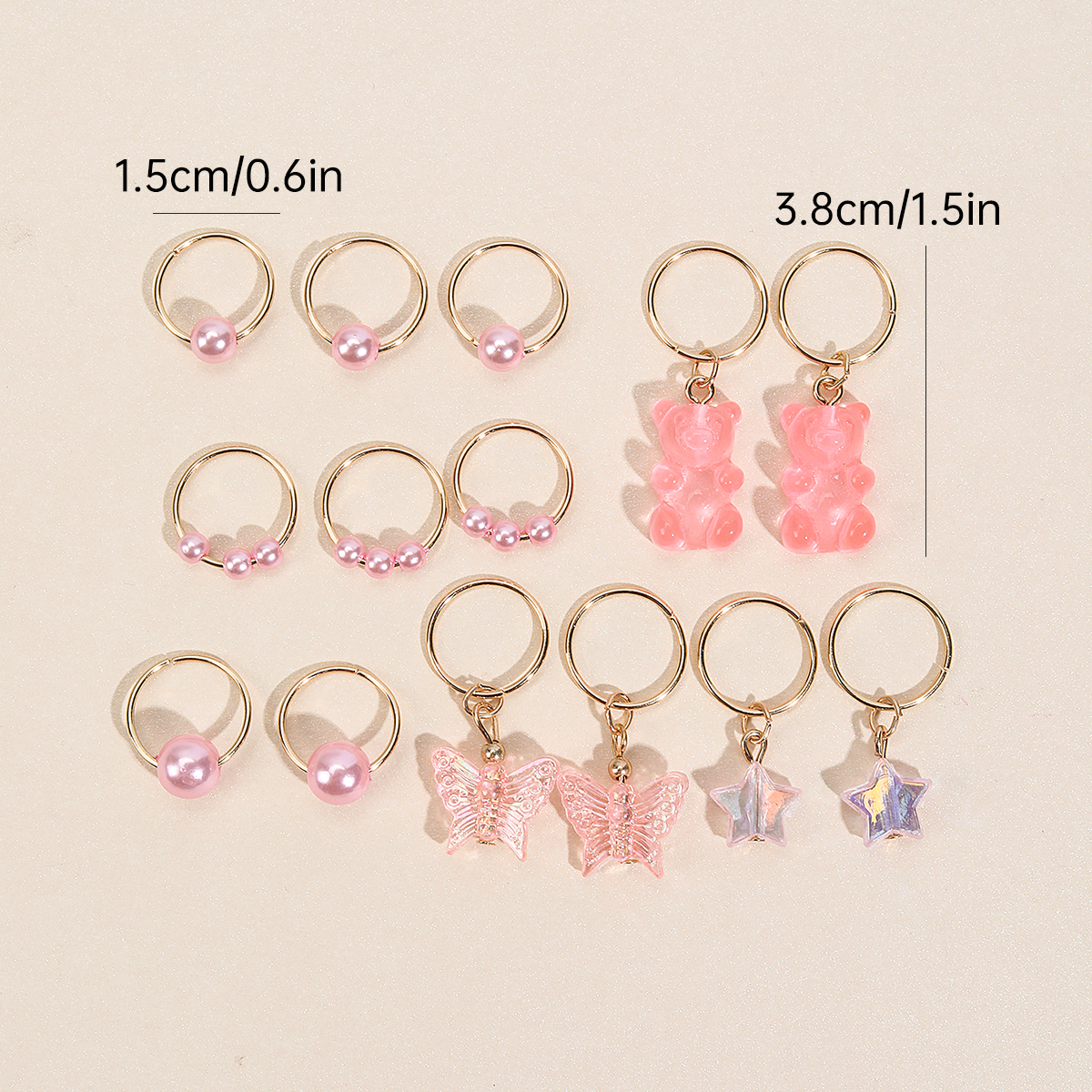 14pcs Cute Butterfly Bear Hair Braid Rings Dreadlock Braids Rings Clips