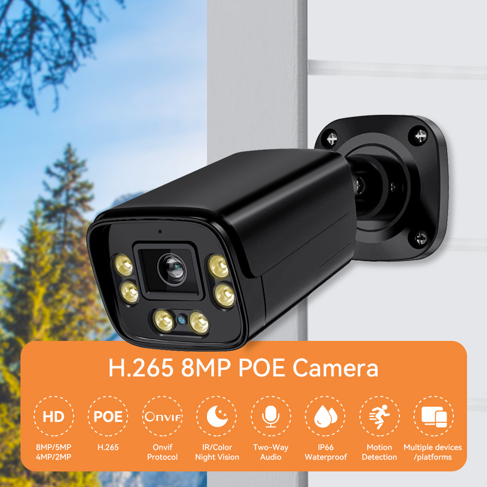 Hamrol 4K 8MP All black POE 6 light IP Camera Color Night Vision Two ...