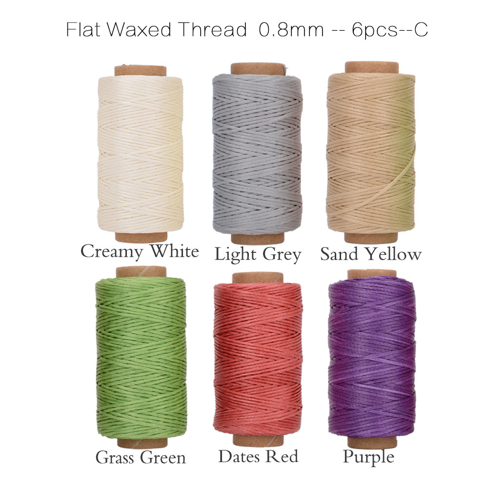 50m x 6 Spools Leather Sewing Waxed Thread 0.8mm Flat Wax Thread ...