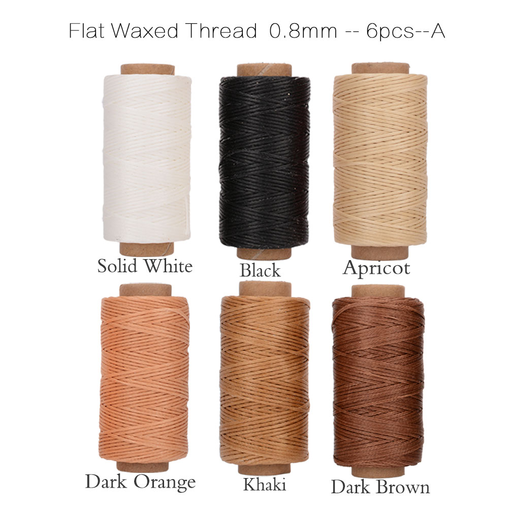 50m x 6 Spools Leather Sewing Waxed Thread 0.8mm Flat Wax Thread ...