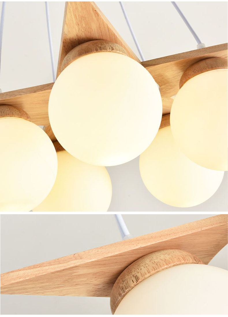 Simple Wood Chandelier Ceiling Light Modern Design Creative Glass Shade ...