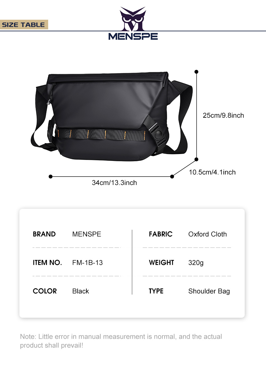 MENSPE Shoulder Bag for Men Messenger Bag Waterproof Oxford Cross Body ...