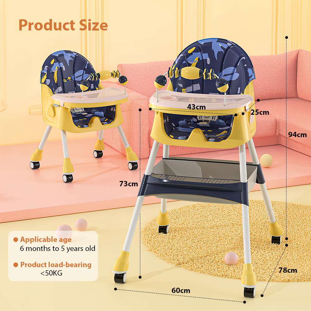 High Chair for Baby with Adjustable Tray Foldable Feeding High Chair