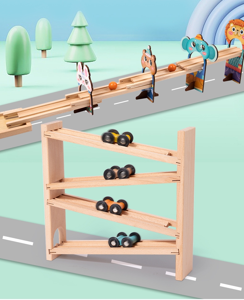 Toddler 2 In1 Wooden Race Track Car Ramp Toys for 1 2 Year Old Baby ...