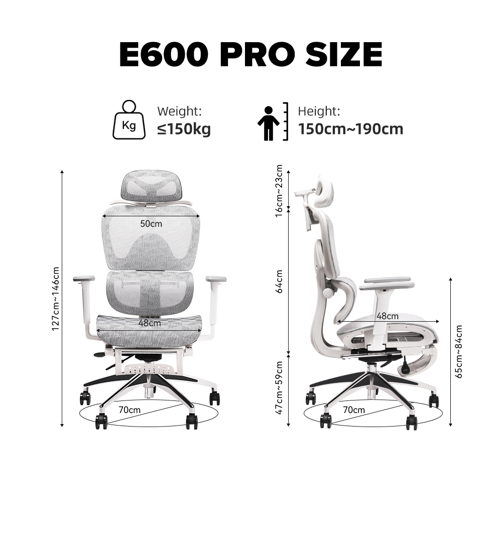 MUSSO E600 PRO Ergonomic Chair With 3D Handrail, Adjustable Headrest ...