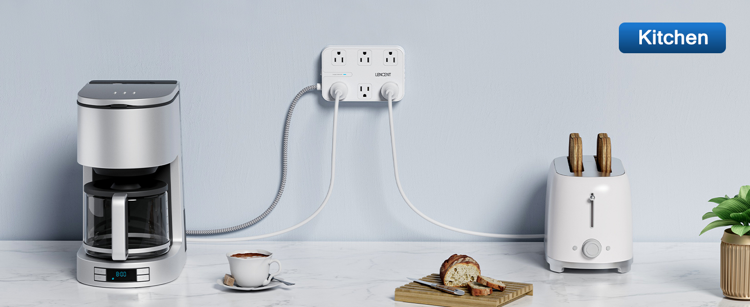 LENCENT 2 Prong Power Strip, 3 to 2 Prong Outlet Adapter, Two Prong Surge Protector, 6ft Braided
