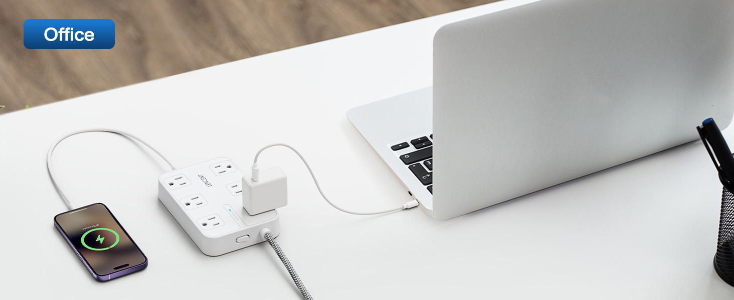 LENCENT 2 Prong Power Strip, 3 to 2 Prong Outlet Adapter, Two Prong Surge Protector, 6ft Braided