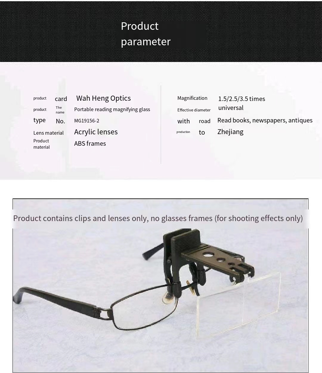 Eyeglass Clip-on Multi-Lens 1.5x 2.5x 3.5x Multi-Magnification Acrylic ...