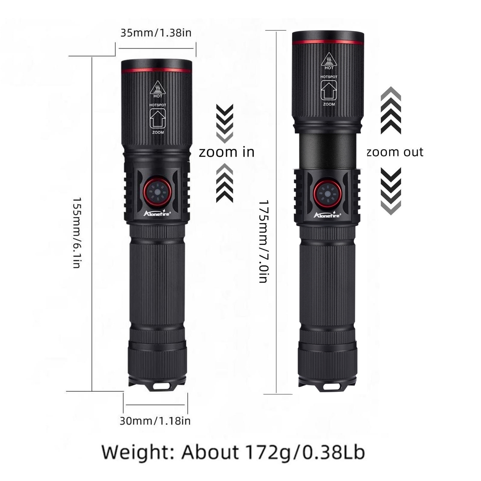 Alonefire SV96 20W Zoom Round Beam Light LED High Power Flashlight USB ...