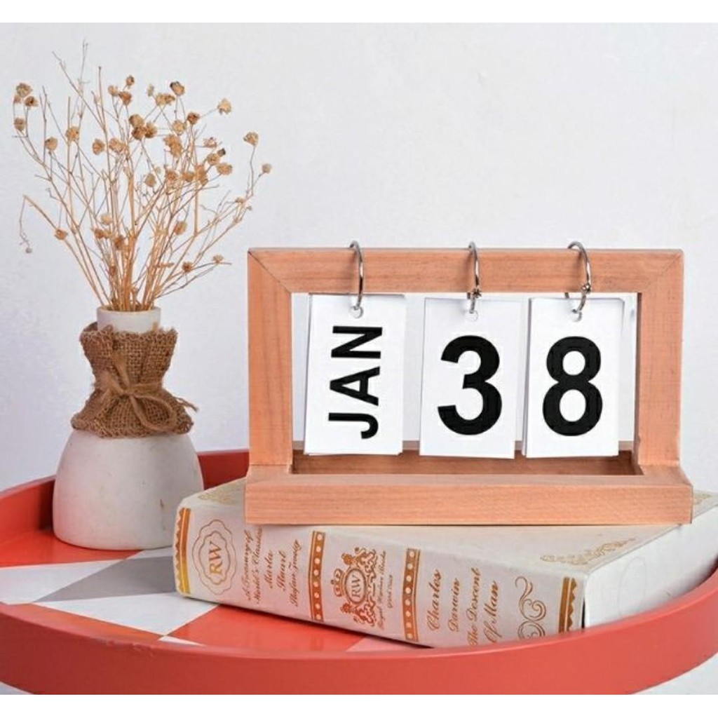 INS Style Decorative Calendar Simple Wooden Page Turning Calendar Home ...