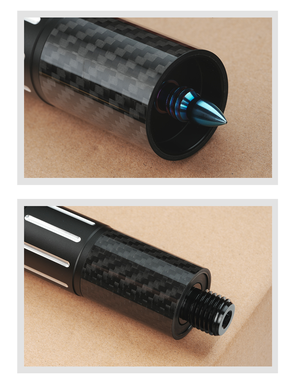 KONLLEN Carbon Fiber Pool Cue Extension With 3 Bumpers - Adjustable 8.9-13 Inch Billiards Accessory
