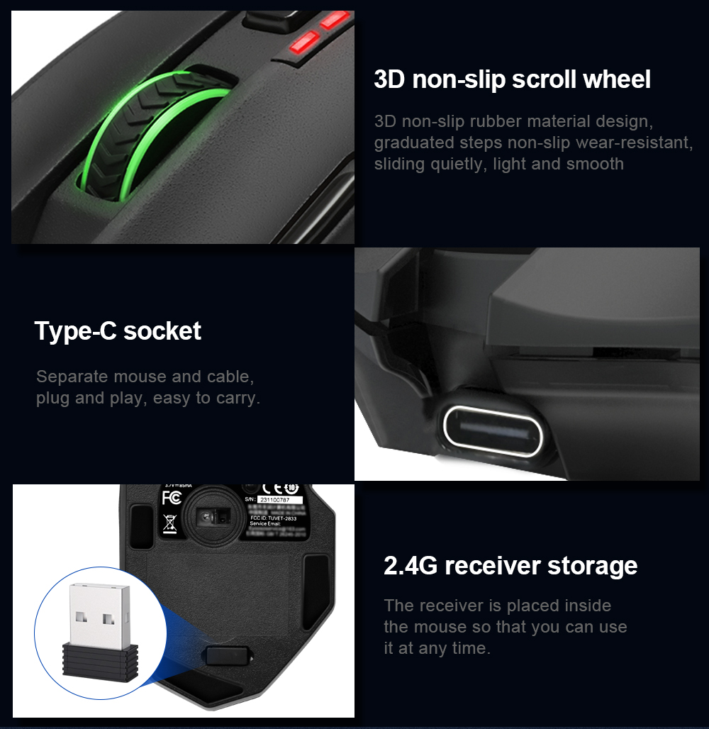 E-yooso X-33 Rgb Usb 2.4g Wireless Gaming Mouse 16000 Dpi 16 Buttons 