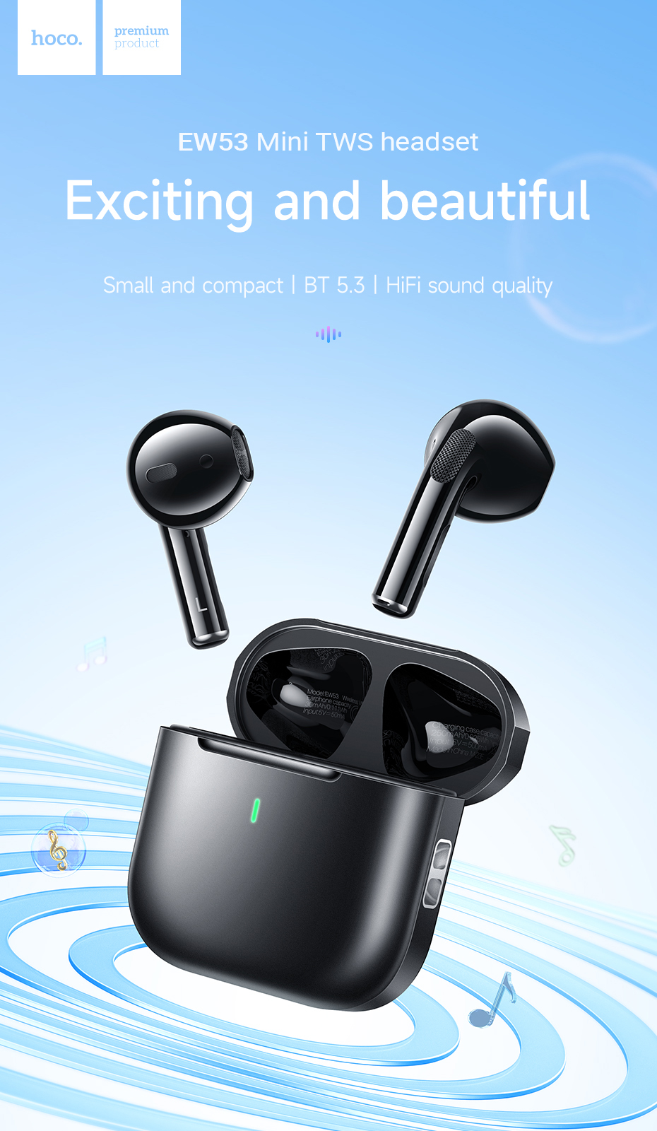 HOCO EW53 True Wireless Bluetooth Earphone TWS Earbuds With Microphone ...