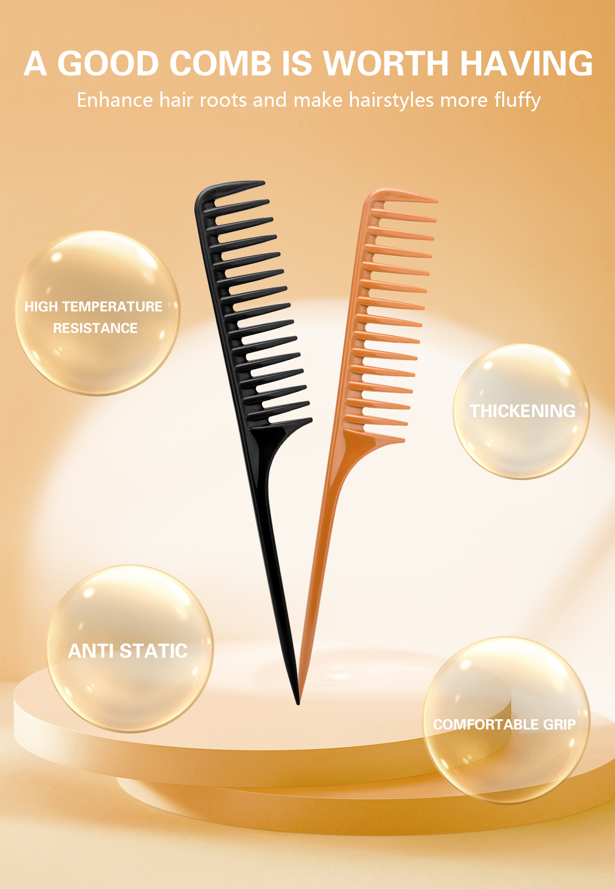 3-piece Set Pointed Tail Comb Hairdressing Big Tooth Comb Plate Hair ...