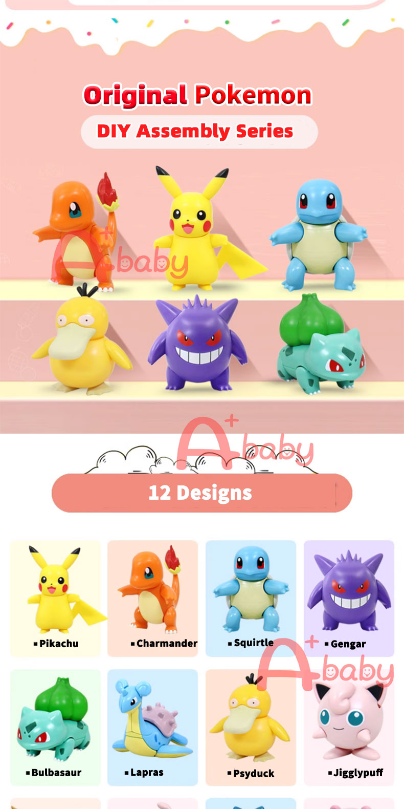 [A+baby]Pokemon DIY Assembly Series Toy Figure (Pikachu/Eevee/Psyduck ...