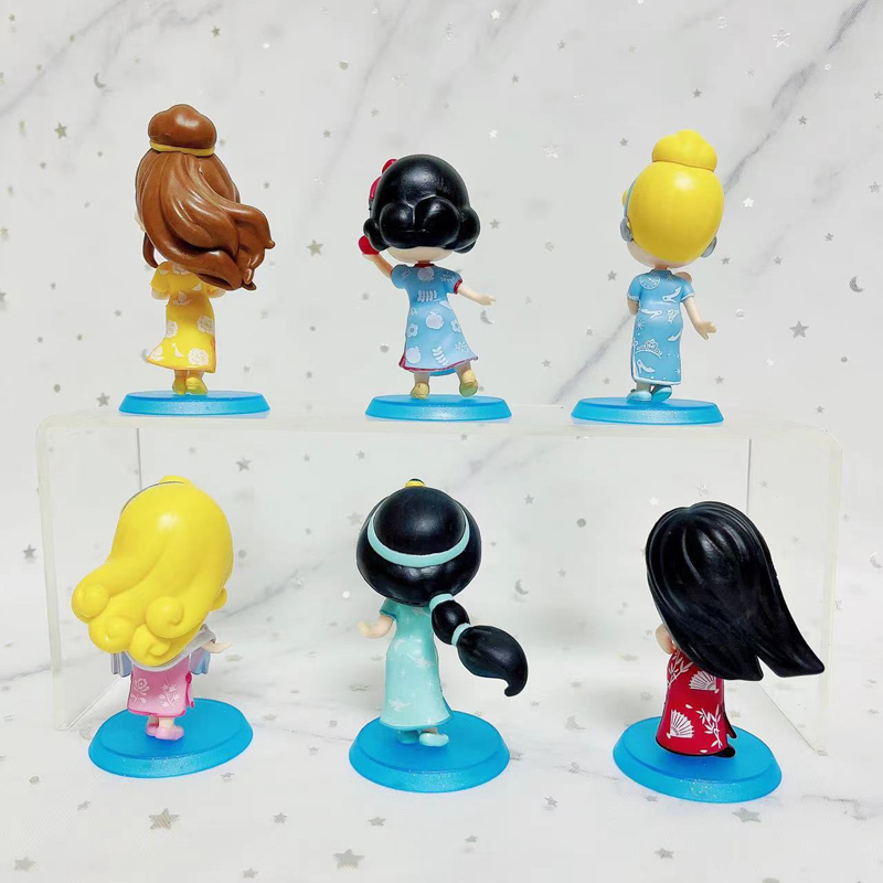 6Pcs/Set 9cm Disney Princess Snow White Cinderella Jasmine Mulan Belle ...
