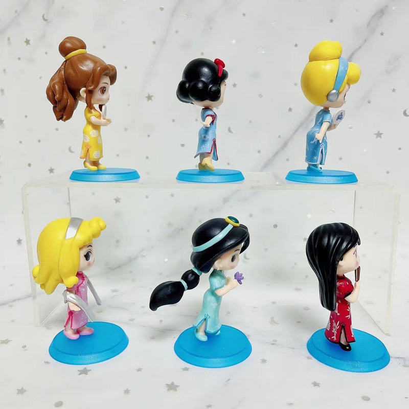 6Pcs/Set 9cm Disney Princess Snow White Cinderella Jasmine Mulan Belle ...