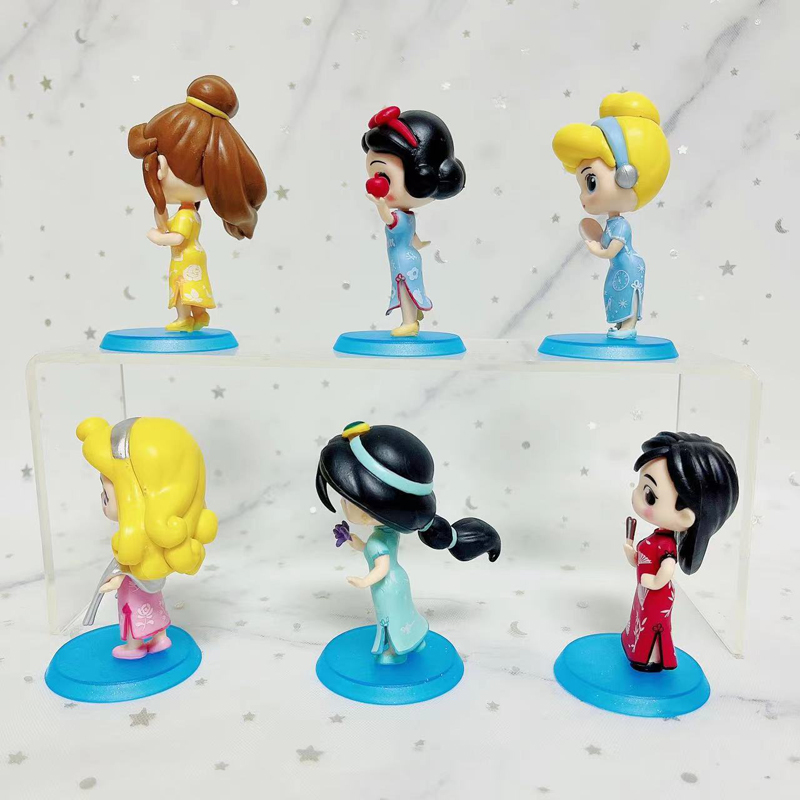 6Pcs/Set 9cm Disney Princess Snow White Cinderella Jasmine Mulan Belle ...