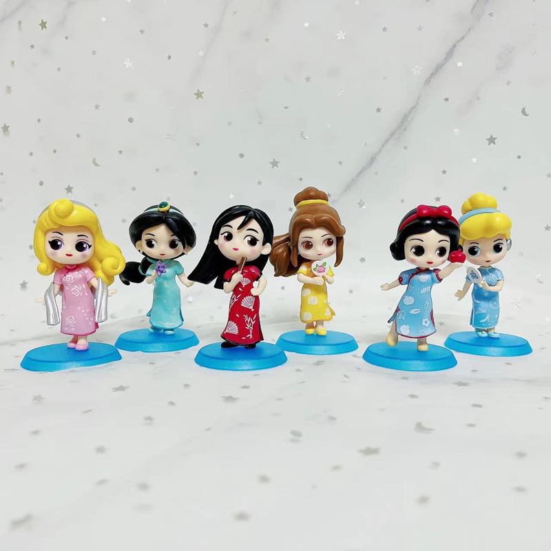6Pcs/Set 9cm Disney Princess Snow White Cinderella Jasmine Mulan Belle ...