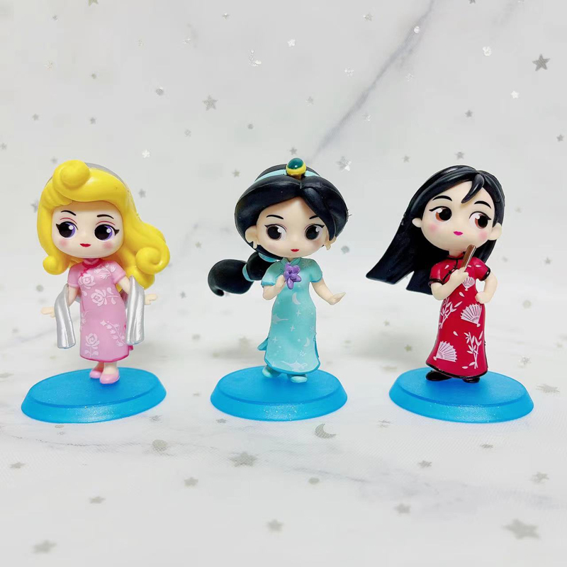 6Pcs/Set 9cm Disney Princess Snow White Cinderella Jasmine Mulan Belle ...