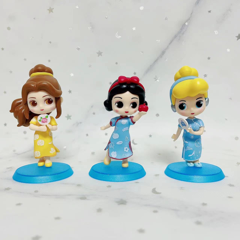 6Pcs/Set 9cm Disney Princess Snow White Cinderella Jasmine Mulan Belle ...
