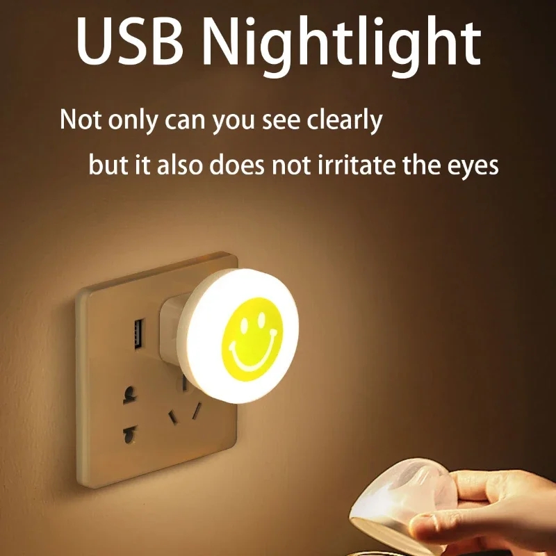 KIPRUN Mini USB Night Light, Smile Face Lamp Portable Bedside Lamp ...