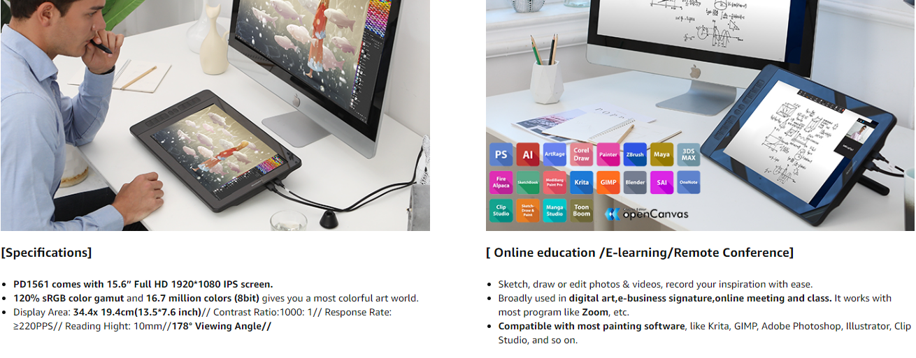GAOMON PD156PRO 15.6 Inch Screen 125% sRGB Fully Laminated Drawing ...