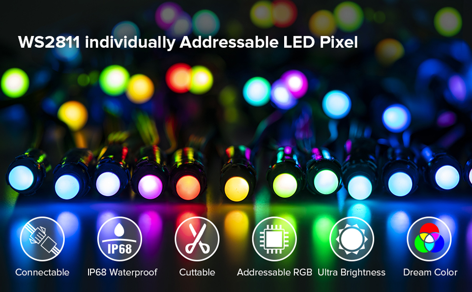 BTF-LIGHTING WS2811 RGB LED Pixel String Light 12 mm Individually ...