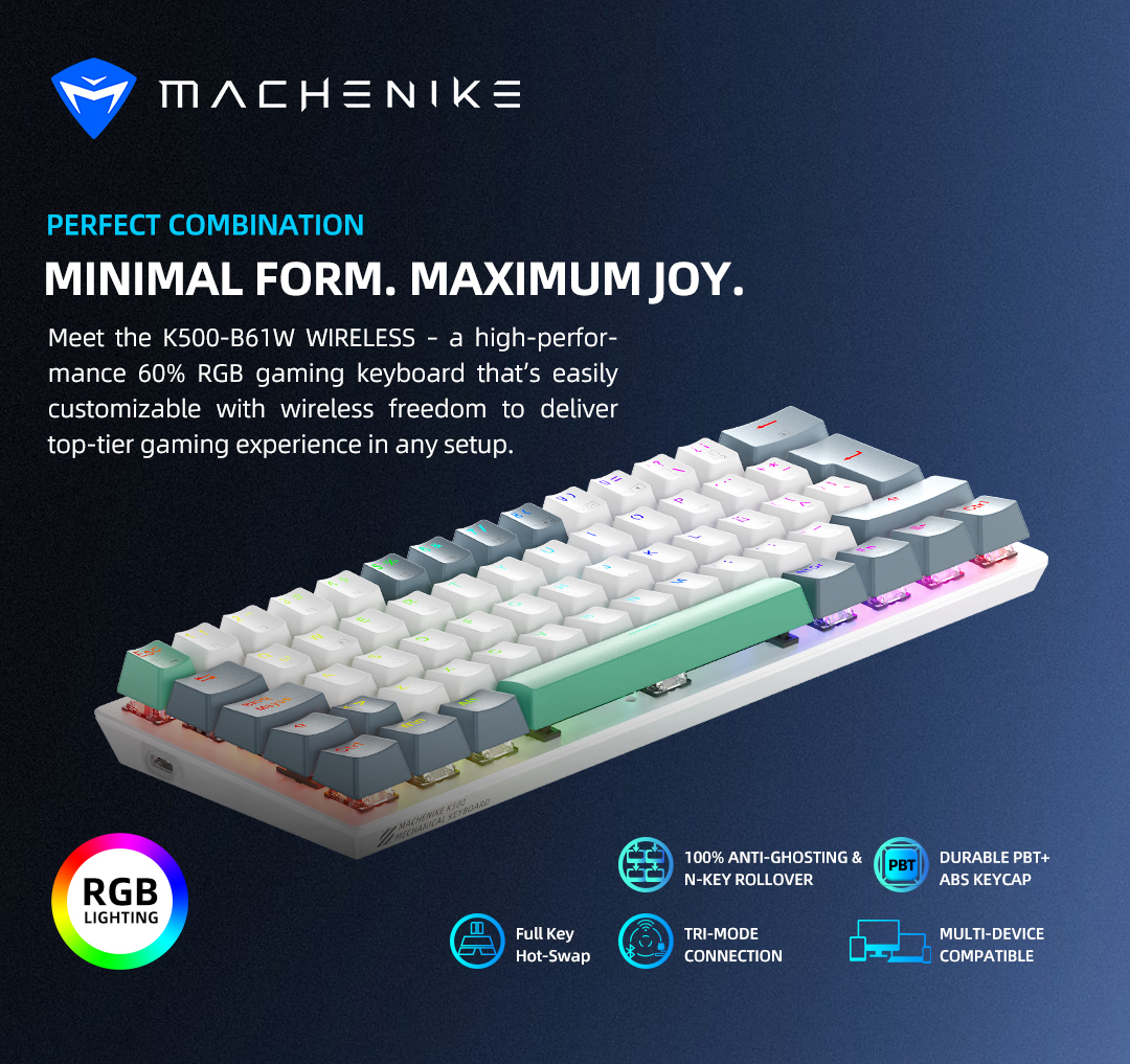 Machenike K500 B61 Tri-Mode Mechanical Keyboard 61 Key Wired/2.4G ...