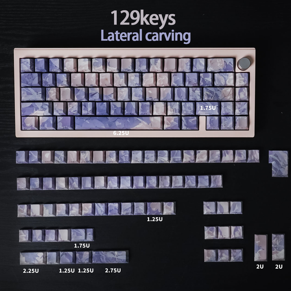 Five-Sided Sublimation Lateral Carving Keycaps 129Keys/Set PBT Cherry ...