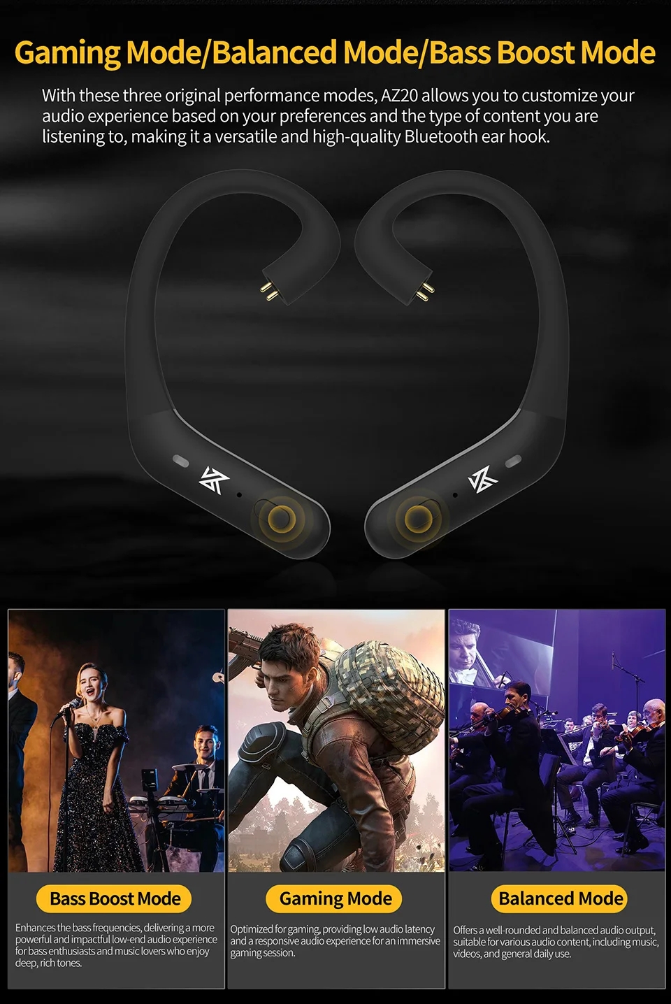 KZ AZ20 Bluetooth 5.3 Wireless Earhook Headphones HIFI High Fidelity ...